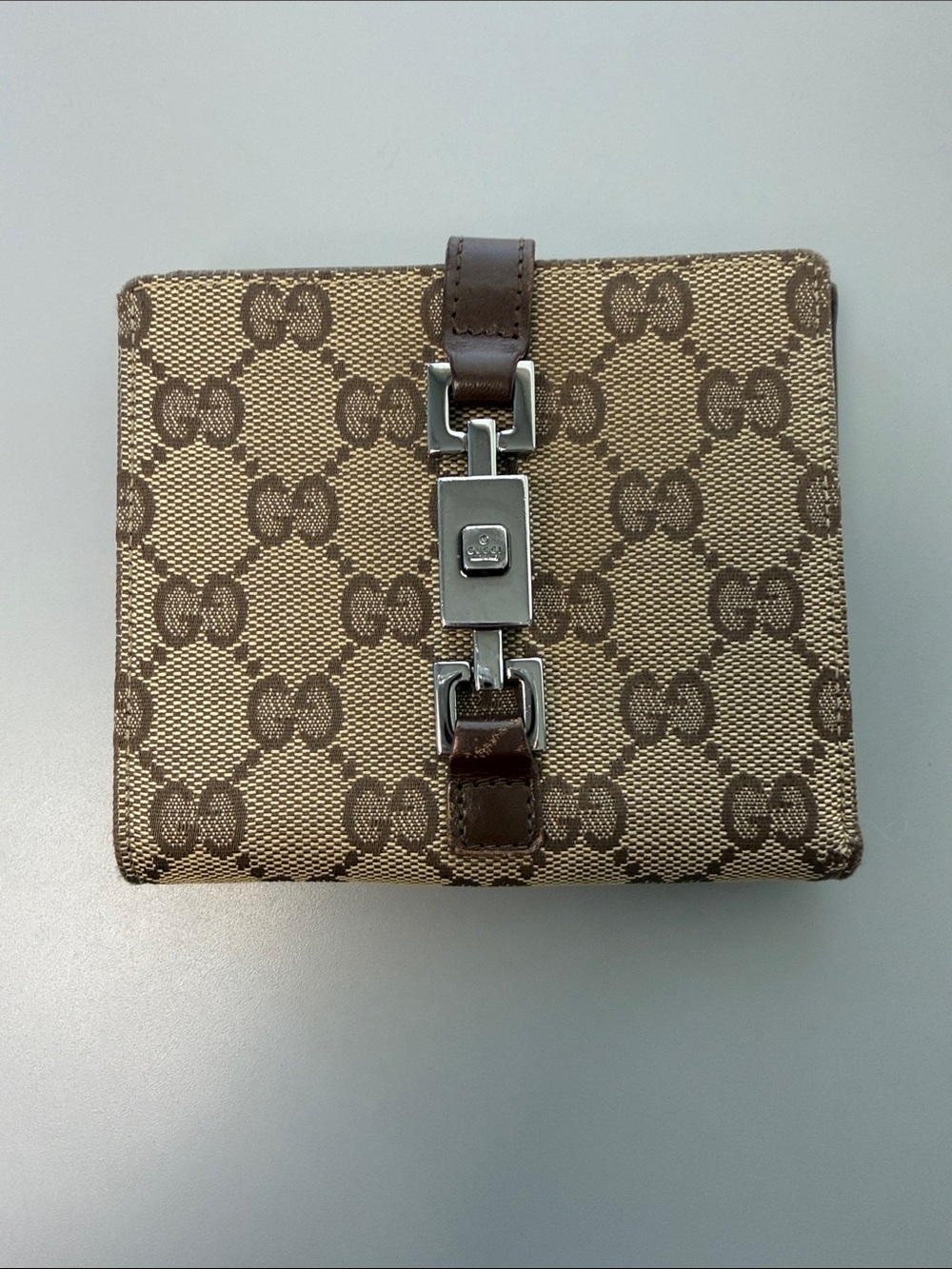 Gucci Jackie Monogram Compact Wallet with Silver Hardware